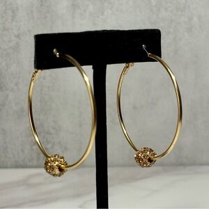 NWT Gold Rhinestone Hoop Earrings | Crystal Ball Hoops | Statement Jewelry